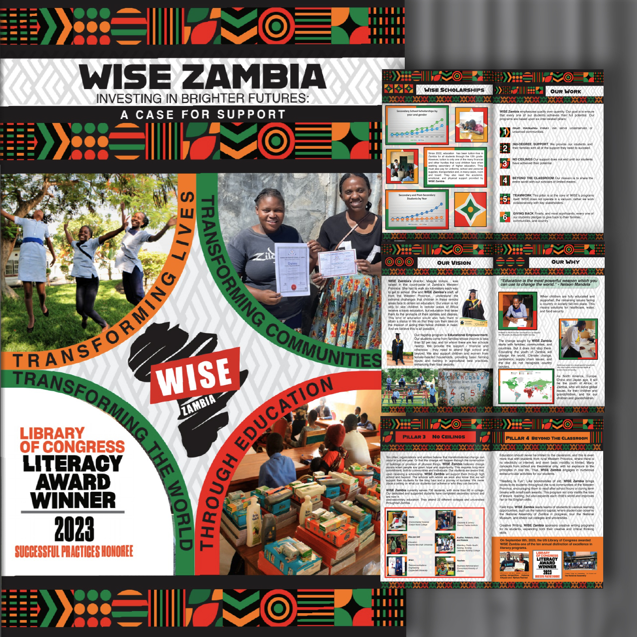 brochure with african nursing students jumping for joy